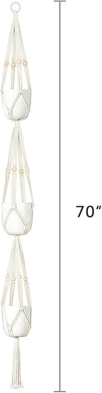 Mkono Macrame Plant Hanger 3 Tier Indoor Outdoor Hanging Planter Basket Cotton - Image 6