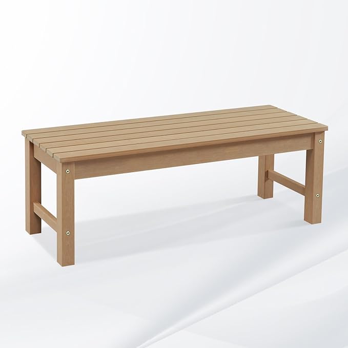 Psilvam Outdoor Bench, Two Person Poly Lumber Porch Bench, Weatherproof Garden by PsilvamGardenFurniture