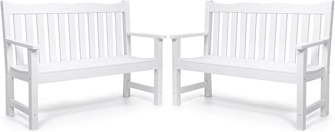 Stoog Outdoor Benches Set of 2, All-Weather HIPS Plastic Garden Bench by Stoog