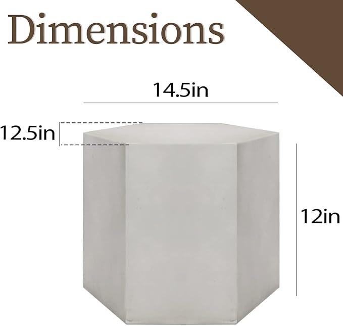COSIEST Concrete Accent Table, Hexagon Patio Side Table 14.5''Wx12''H, Modular - Image 2