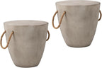 COSIEST Set of 2 Outdoor Cup Shaped Side Table, Concrete Side Table w Hemp Rope by COSIEST
