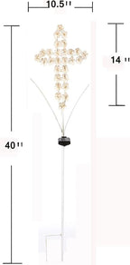 White Cross Garden Stake Solar Lights Metal Hydrangea Cross Stake Memorial Gift - Image 6