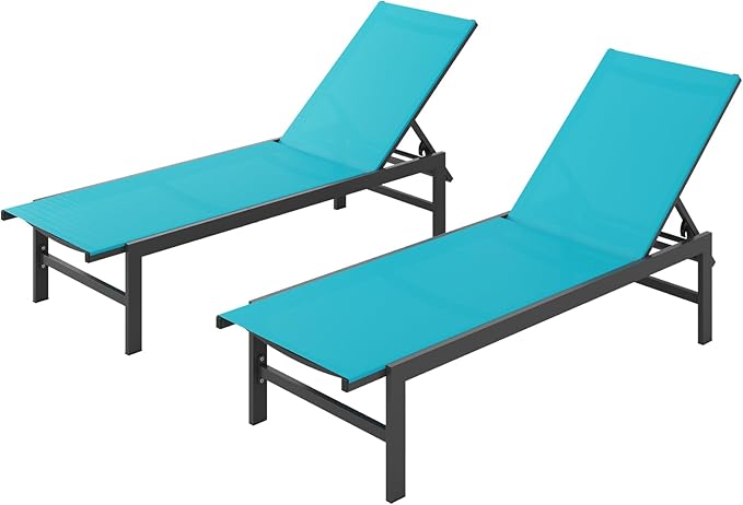 Outdoor Lounge Chairs Set of 2, Aluminum Patio Chaise Lounge Chairs by Vexwalx