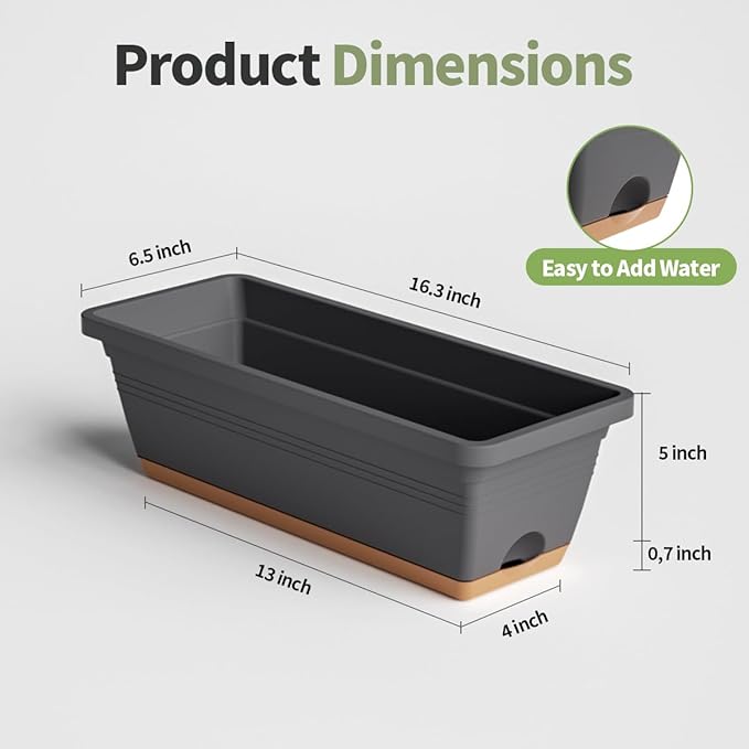 Window Box Planter, 6 Pack Plastic Vegetable Flower Window Planters Boxes 16 - Image 2