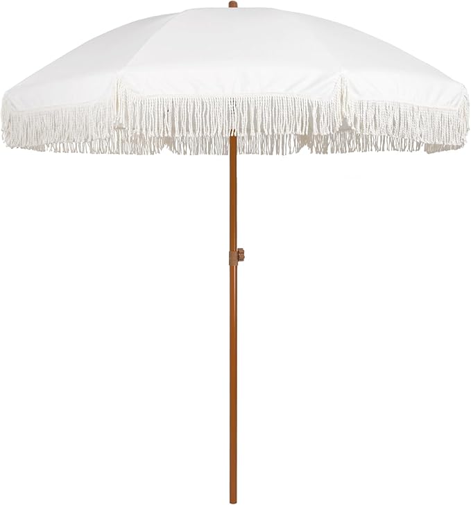 AMMSUN 7ft Patio Umbrella with Fringe Outdoor Tassel Umbrella UPF50+ Premium by AMMSUN