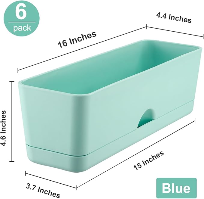 6 Pack Rectangle Planter 16x4.4 Inch Window Boxes Planters Rectangular Large - Image 5