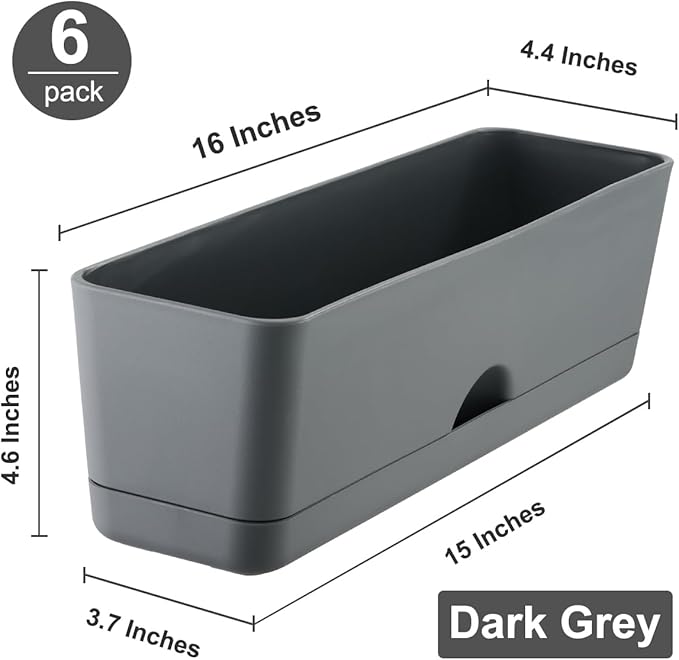 6 Pack Rectangle Planter 16x4.4 Inch Window Boxes Planters Rectangular Large - Image 5
