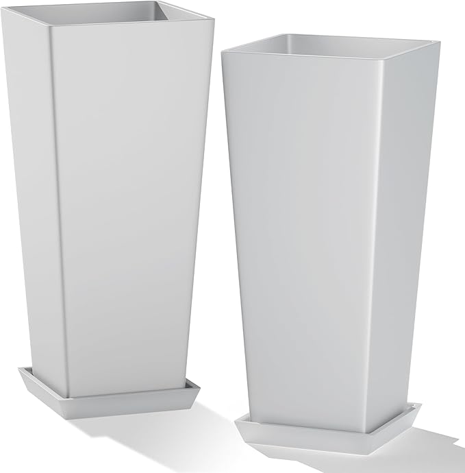 24" Tall White Planters for Outdoor Plants Set of 2, Large Flower Pots Planters by PolarcoForgeco