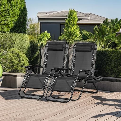 Nazhura Set of 2 Relaxing Recliners Patio Chairs Adjustable Steel Mesh Zero - Image 2