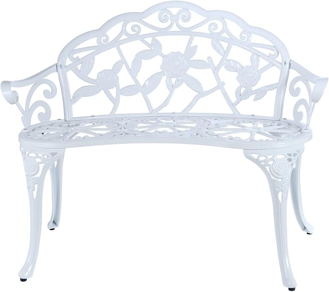 JARDIN DE CENTENNIAL Patio Garden Bench Metal Park Bench Cast Aluminum Outdoor by JARDINDECENTENNIAL