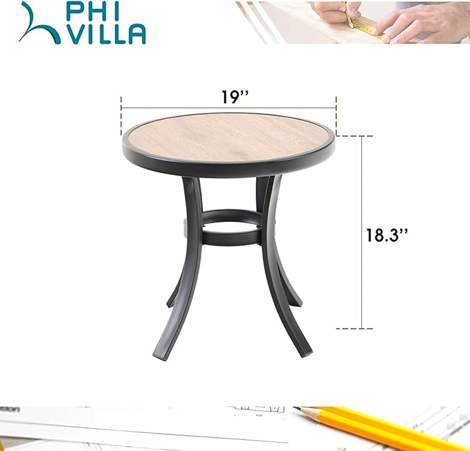 PHI VILLA Outdoor Round Side Table Set of 2, Outside All Weather Coffee Bistro - Image 3