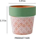 Terracotta Plant Pots Set of 2-5.9 Inch Vintage Pattern Clay Flowerpots - Image 3