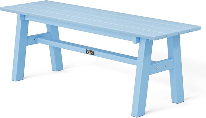 VINGLI 47” Outdoor HDPE Bench, Weatherproof Garden Bench w/Metal Legs, Poly by VINGLI