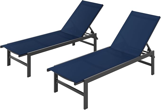 Outdoor Lounge Chairs Set of 2, Aluminum Patio Chaise Lounge Chairs by Vexwalx