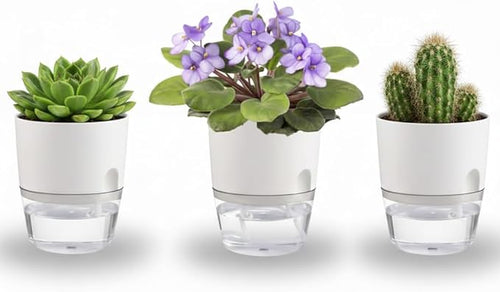 3.2 Inch Self Watering Planters Plastic Planter Pots 3 Pack Wicking Flower Pots by Thorkok