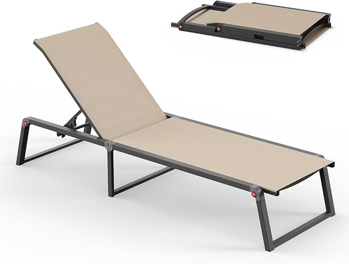 Aluminum Chaise Lounge Chair Outdoor, Foldable & No Assembly Patio Pool Lounge by Oasbira