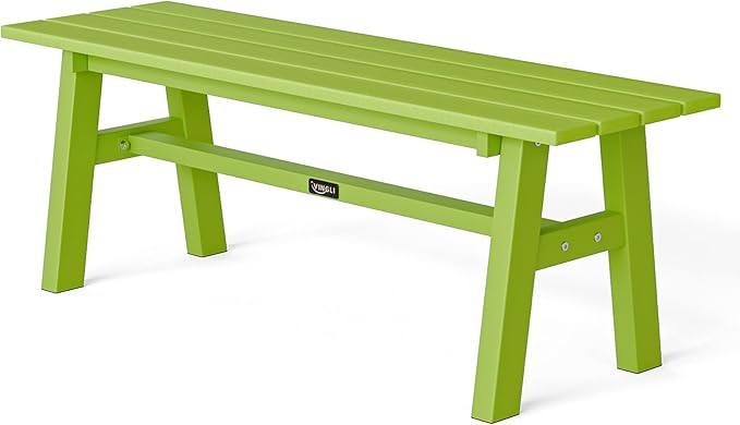 VINGLI 47” Outdoor Bench Garden Bench HDPE Porch Bench w/Metal Legs, Poly by VINGLI