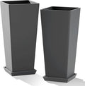 Set of 2 Tall Planters with Drainage Tray, 24 Inch Large Flower Pots by PolarcoForgeco