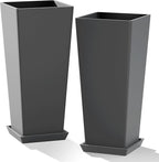 Set of 2 Tall Planters with Drainage Tray, 24 Inch Large Flower Pots by PolarcoForgeco