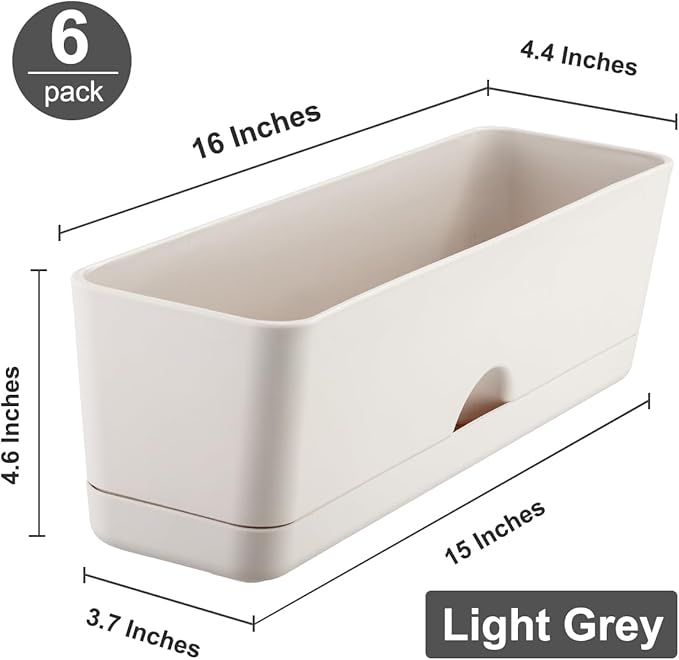 6 Pack Rectangle Planter 16x4.4 Inch Window Boxes Planters Rectangular Large - Image 5