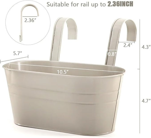3 Pack Metal Railing Planters, 10.5" Oval Hanging Flower Pots - Image 2