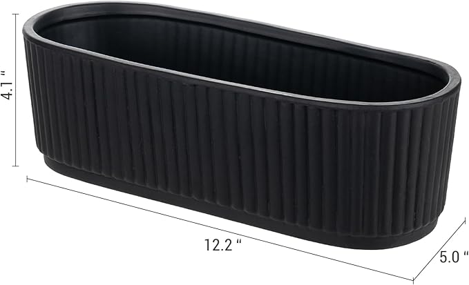 MyGift 12 Inch Ceramic Succulent Planter, Oval Matte Black Planter Pot - Image 5