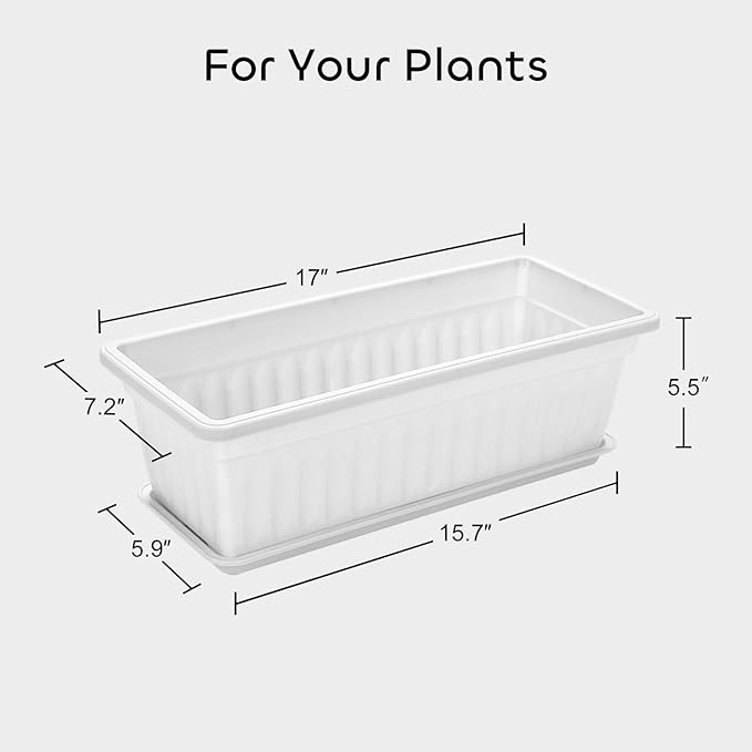 GROWNEER 3 Packs 17 Inches White Flower Window Box Plastic Vegetable Planters - Image 3