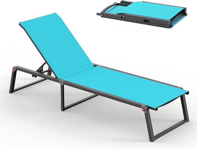 Aluminum Chaise Lounge Chair Outdoor, Foldable & Assembly Free Patio Pool by Oasbira