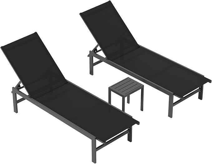 Outdoor Lounge Chairs Set of 3, Aluminum Chaise Lounge Chairs by Vexwalx