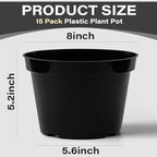 BTPLASTIK 8 Inch Plastic Plant Pots, 15 Pack Sturdy Nursery Pot - Image 2