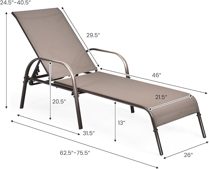 Giantex 2 Pack Patio Lounge Chair, Outdoor Chaise Lounge - Image 2