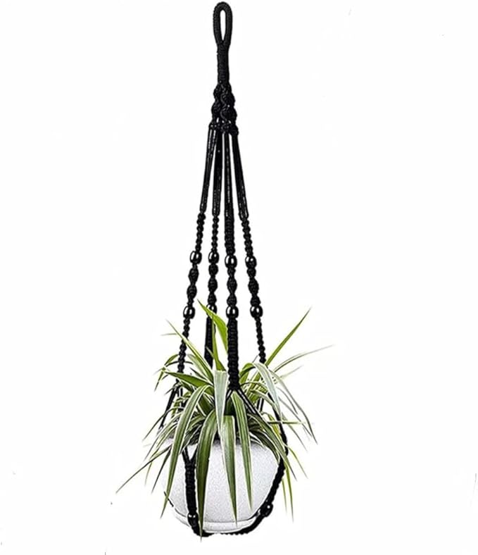 3 ft Macrame Plant Hanger Indoor Handmade Large Long Wall Window Black Hanging by HUIHONGHOME