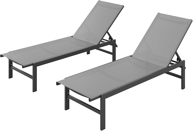 Outdoor Lounge Chairs Set of 2, Aluminum Patio Chaise Lounge Chairs by Vexwalx