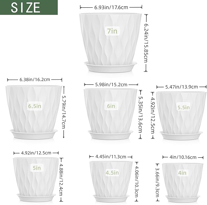 4/4.5/5/5.5/6/6.5/7 Inch Plant Pots, 7 Pack Flower Pots - Image 2