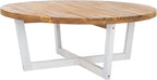 SAFAVIEH Outdoor Collection Leo Natural/White Solid Wood Round Coffee Table - Image 4