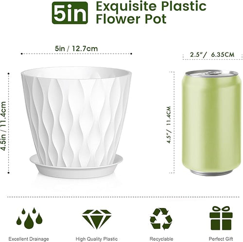 5 inch Plant Pots for Indoor Outdoor Plants, 6 Pack Thick Nursery Pots - Image 2