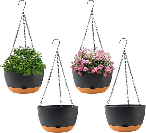 4 Pack Plastic Hanging pots for Plants Indoor, 8 Inch Plant Pot Indoor Outdoor by KPUVX