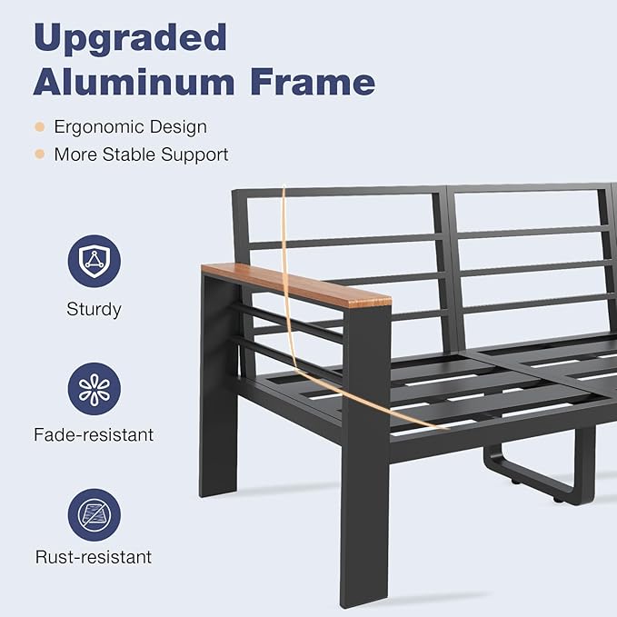 Aoxun Aluminum Patio Furniture Set 3 Seats, Oversized Outdoor Sectional - Image 5