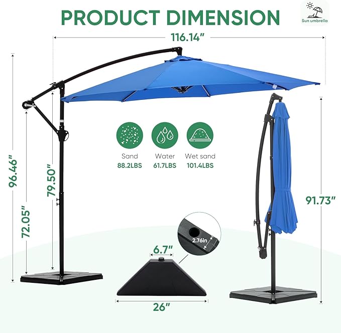 NEWBULIG 10FT Patio Umbrella, Offset Cantilever Outdoor Patio Table Umbrella - Image 8