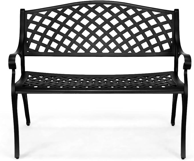 VINGLI 40.5" Patio Garden Bench, Anti- Rust Cast Iron Cast Aluminum Frame by VINGLI