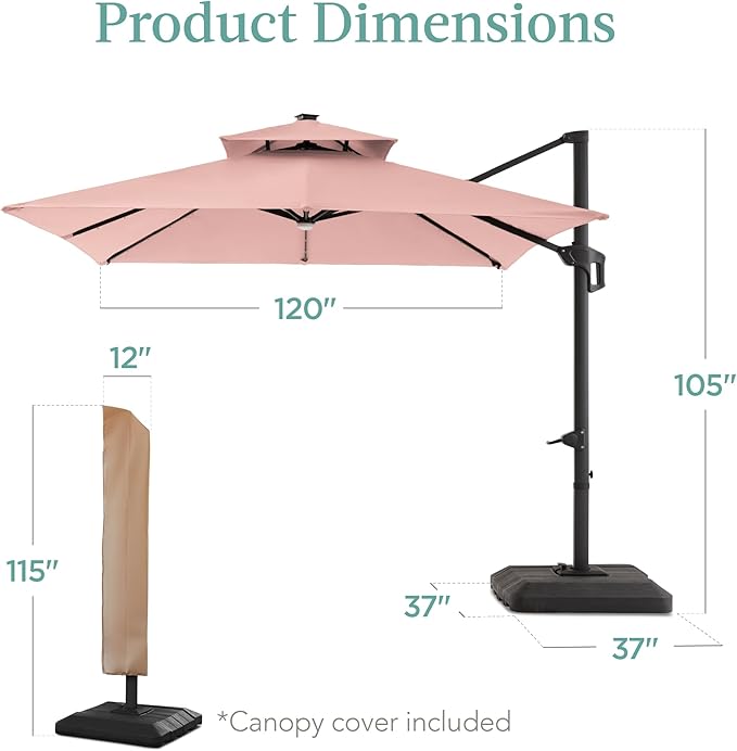 Best Choice Products 10x10ft Cantilever Patio Umbrella w/Base Included - Image 7