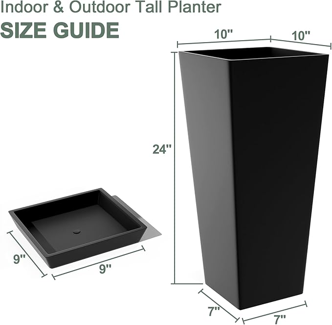 24" Set of 2 Tall Black Planters - Image 2
