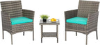FDW | 3-Piece Patio Furniture Set | Gray & Blue | Outdoor Wicker Furniture by FDW