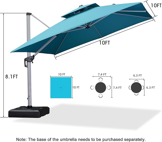 PURPLE LEAF 10ft Patio Umbrella Outdoor Square Umbrella Large Cantilever - Image 8
