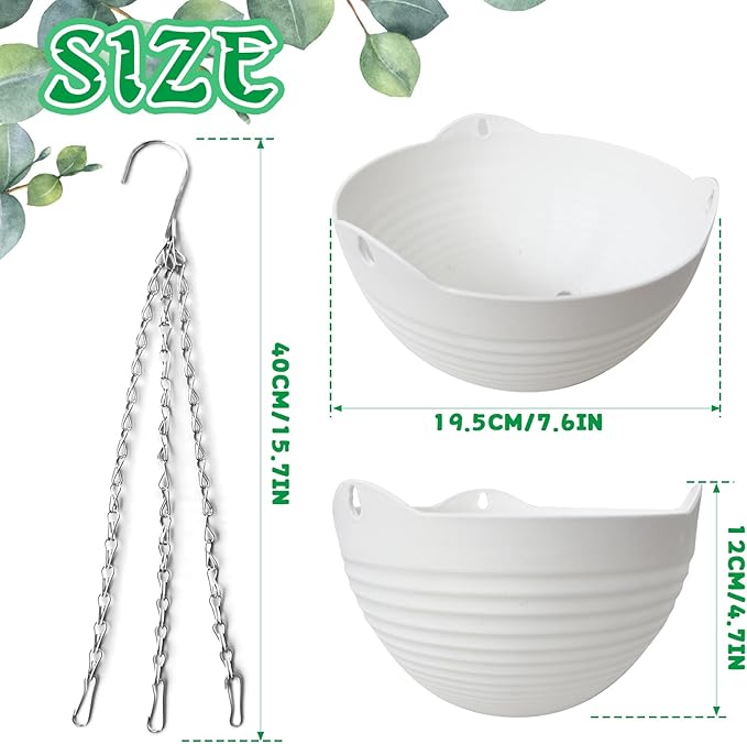 4 Pack 8 inch Plastic Self Watering Hanging Planters, Round Hanging Basket - Image 2