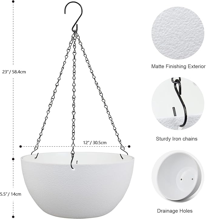 12 inch Large Hanging Planters for Indoor Outdoor Plants, 2 Pack Hanging Flower - Image 2