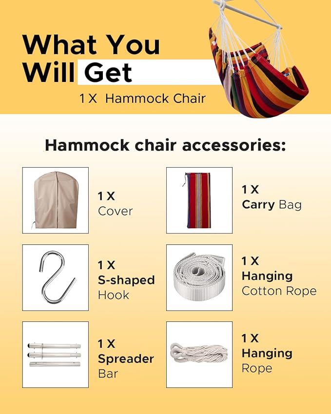 Miztli Hammock Chair with Hanging Chair Cover – Max 500 Lbs, Steel Spreader Bar - Image 7