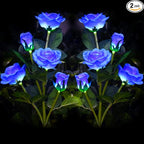 Outdoor Realistic Solar Powered Rose Flower Lights Stake, 2 Pack 10 Rose Solar by GONIMY