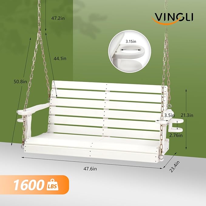 VINGLI Heavy Duty 1600 LBS HDPE Porch Swing Outdoor - Image 4