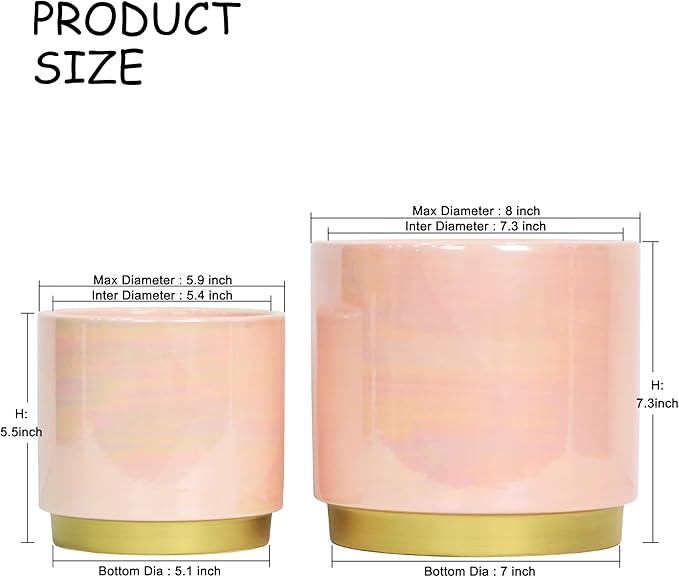 Gepege Pink Indoor Plant Pots for Plants, Ceramic Planter - Image 2
